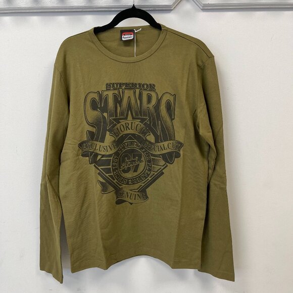 Fiorucci Mens Long Sleeve Superior Stars Graphic T-Shirt, Large -Army Green-NWT - Picture 1 of 6